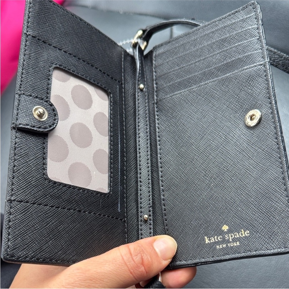 Kate Spade Black Leather Wristlet wallet phone crossbody bag